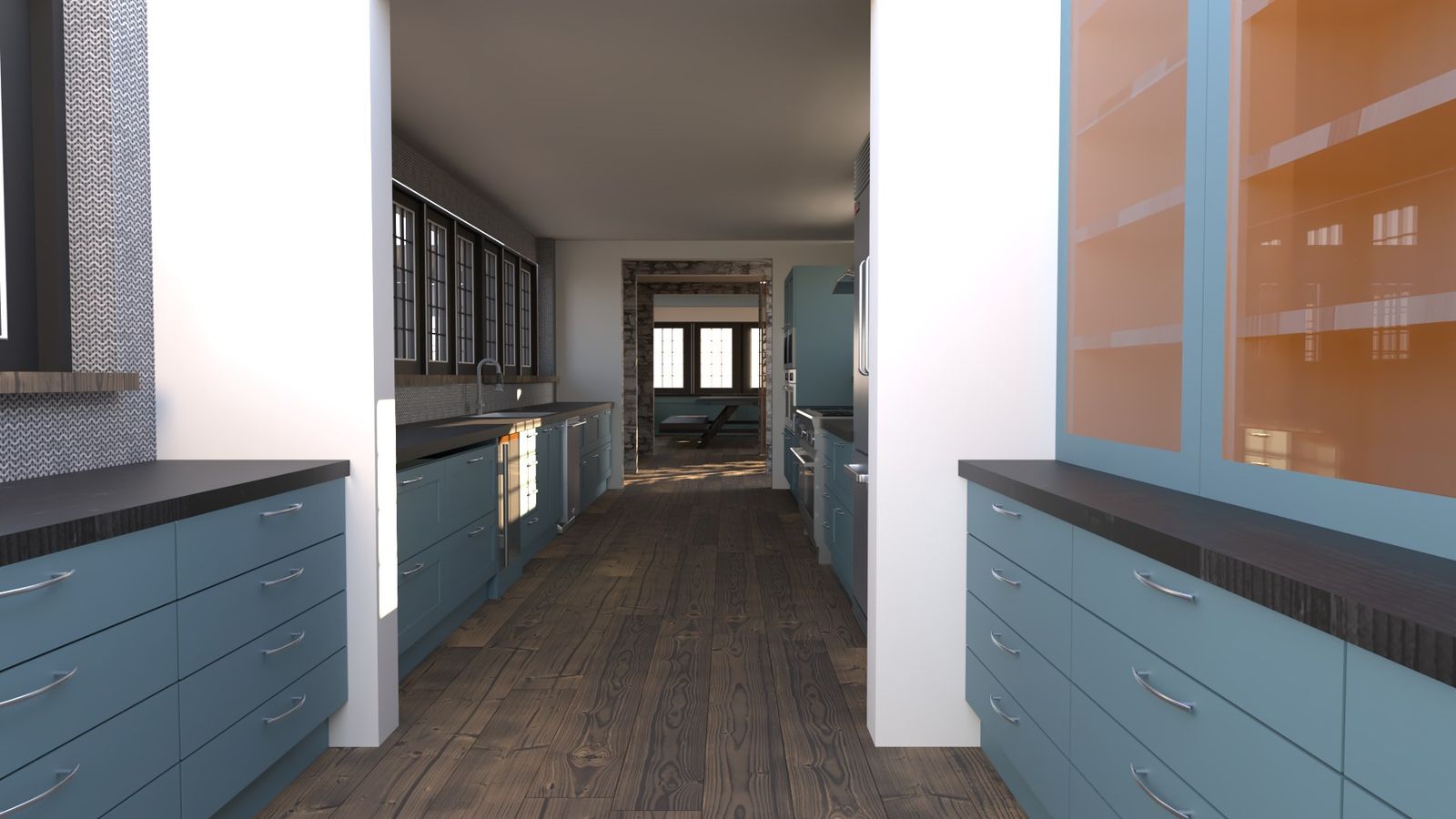 First V-Ray pass · light and layout, kitchen renders by QT3D