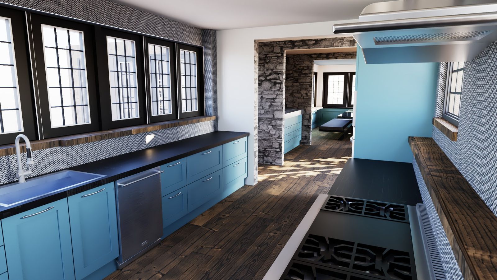 First pass · range wall, kitchen renders by QT3D