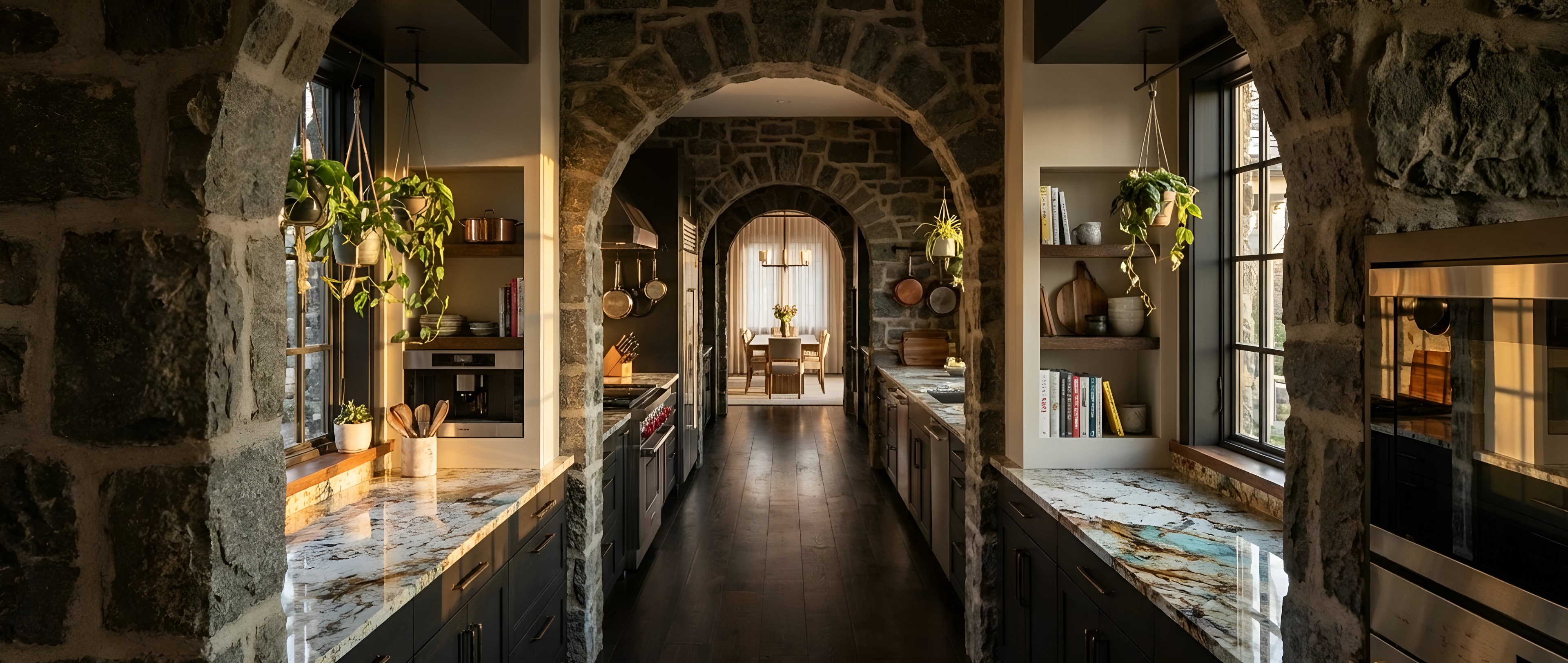 Stone arch galley kitchen · final render, kitchen renders by QT3D