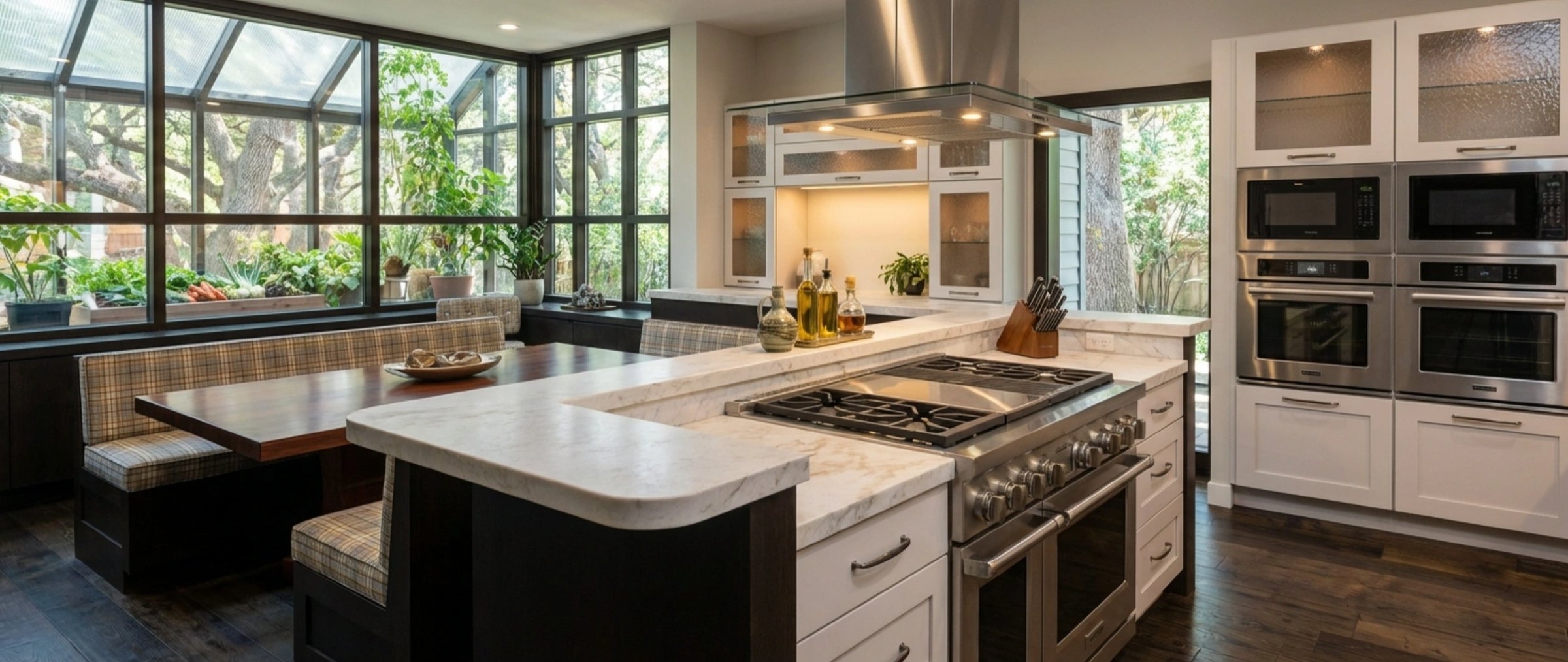 Island kitchen with a greenhouse window · daylight, kitchen renders by QT3D