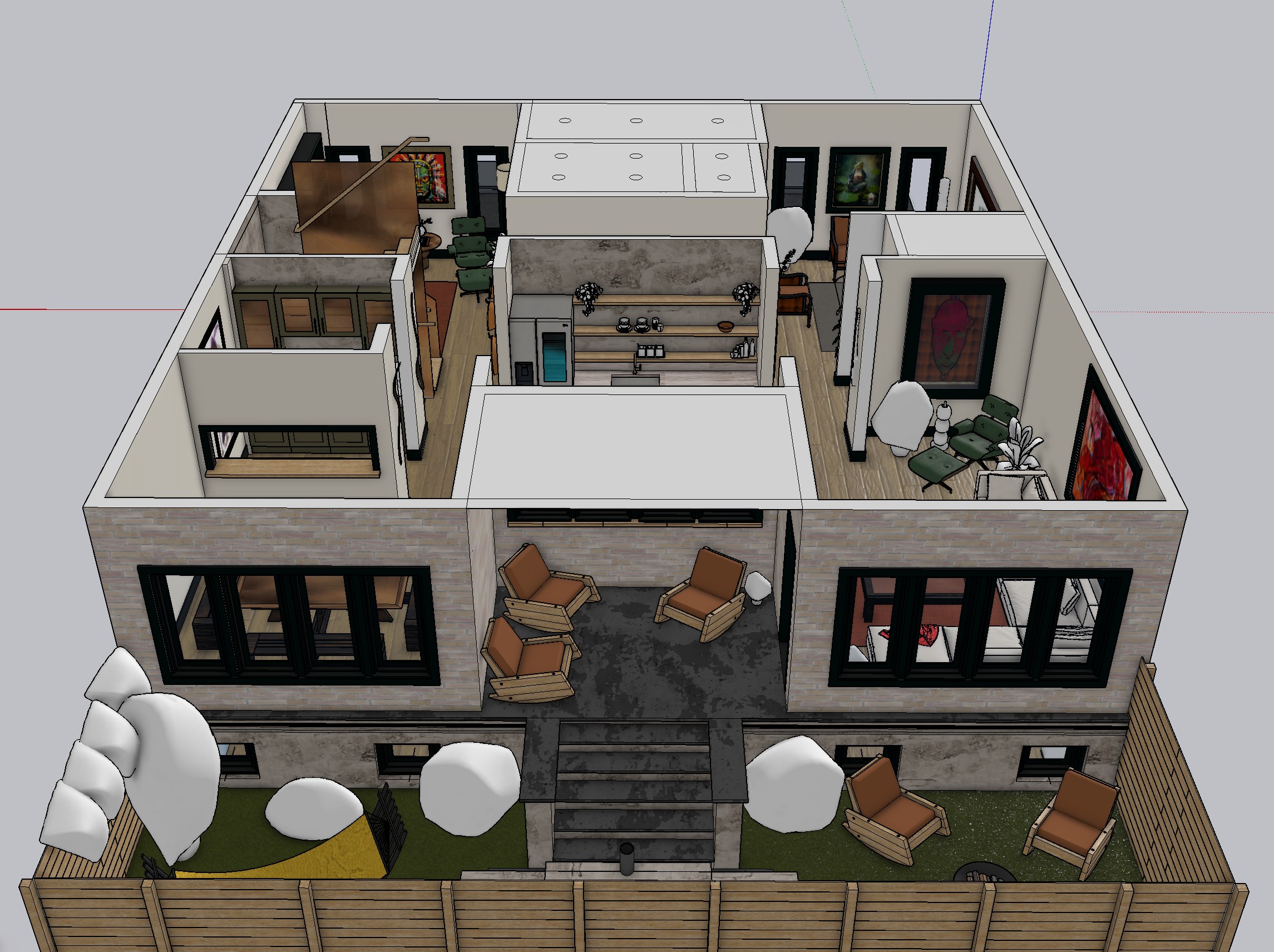 Rear yard cutaway, row home renders by QT3D