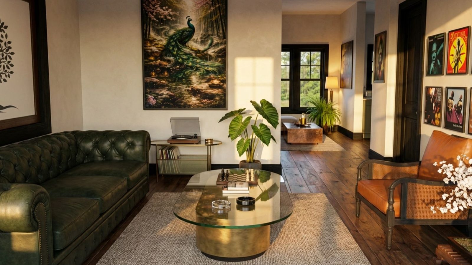 Row home living room, row home renders by QT3D