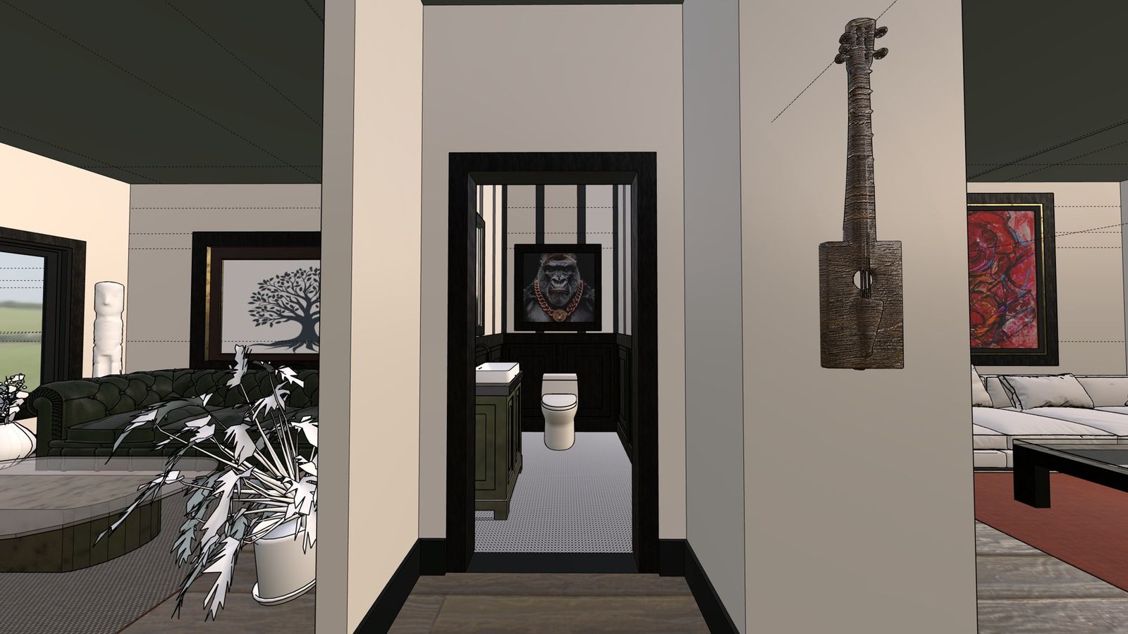 Powder room model before finishes, bathroom renders by QT3D