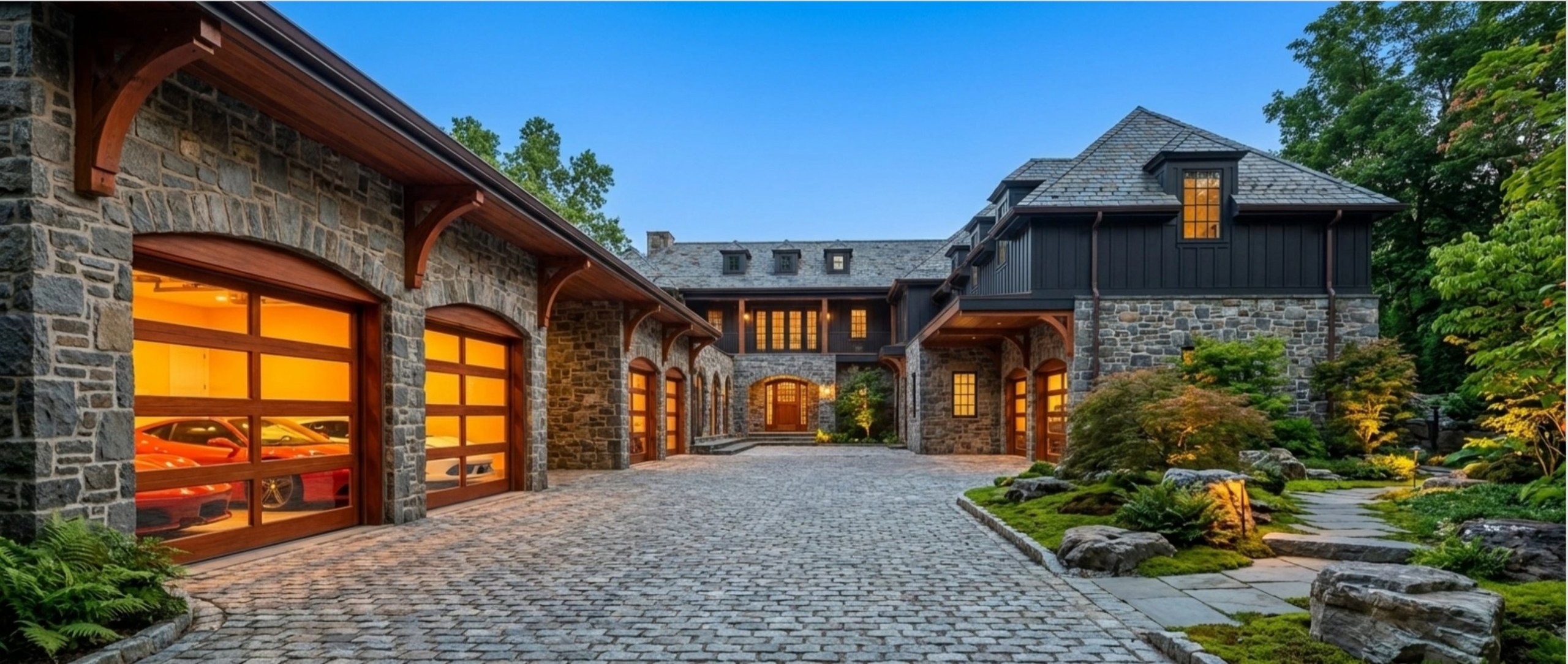 Garage wing and cobblestone court, single family home renders by QT3D