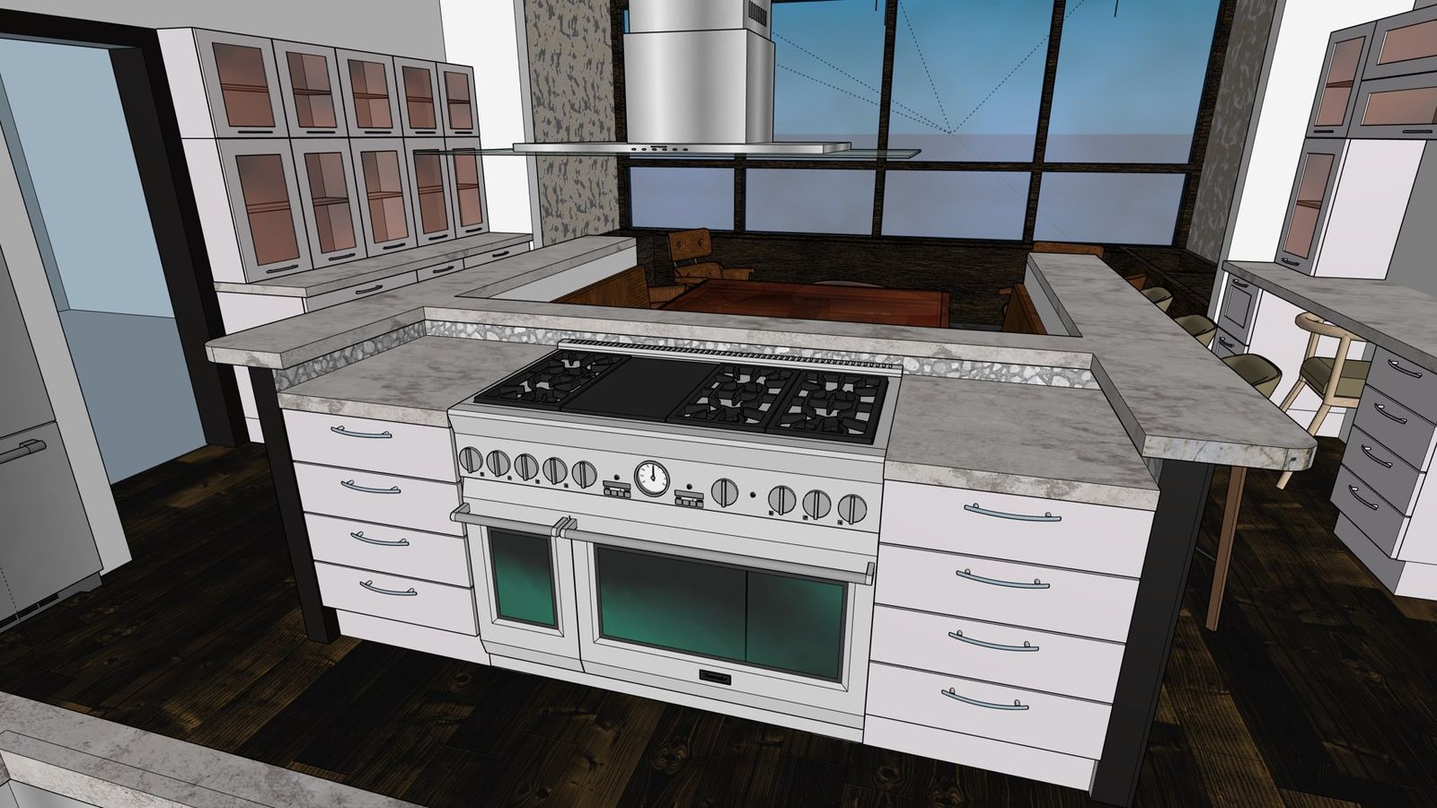 Untextured 3D model of a kitchen in SketchUp
