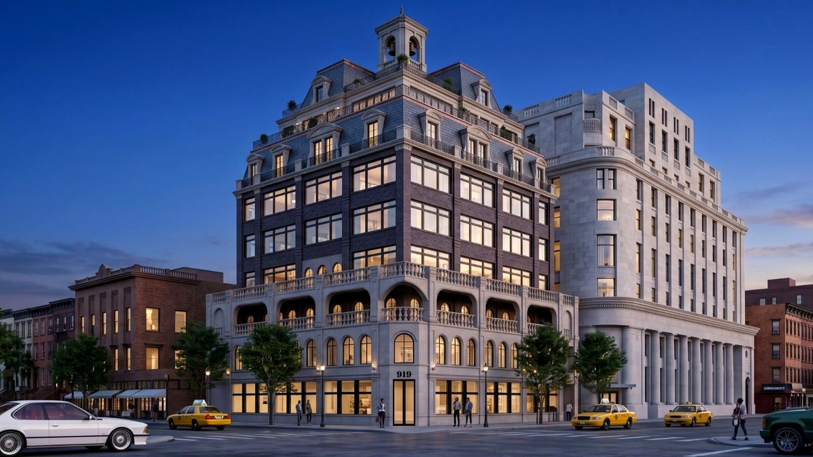 Corner building · version 2, dusk, mixed use and commercial renders by QT3D
